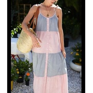 Emerson Fry Button Tier Patchwork Maxi Dress Size Small Summer Boho Cottagecore
